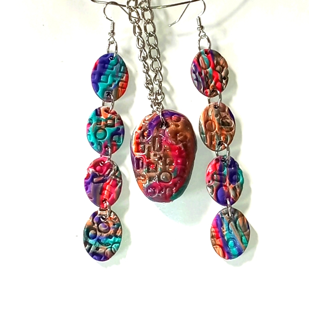 Clay Earrings/Necklace Set-Multicolor-Aztec-Set 2